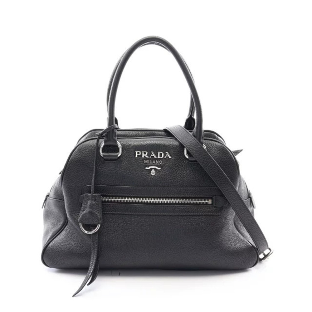 Prada Vitello Daino Leather Bowler 2Way Bag Black